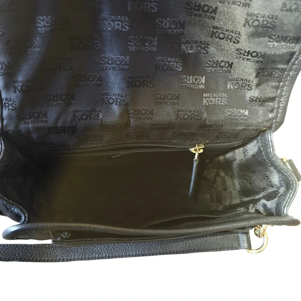 Michael Kors Fulton Black Pebbled Leather Crossbody Bag Gold‎ Logo Purse